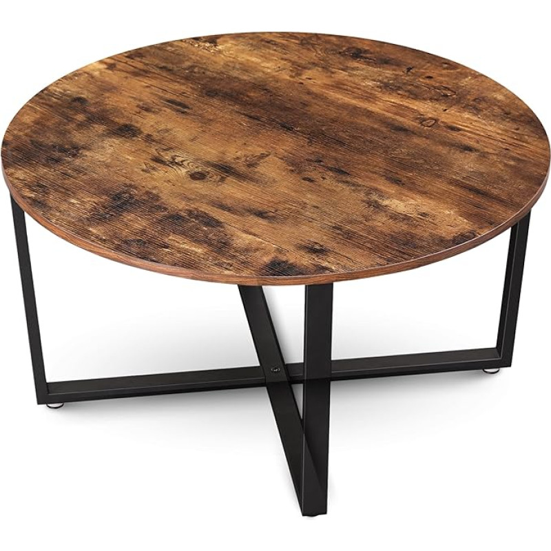 holz4home Indie kavos staliukas, apvalus svetainės staliukas, skersmuo 88 cm, pramoninės išvaizdos, rudas, senovinis arbatos staliukas, senovinis sofos staliukas, modernus staliukas, TV staliukas