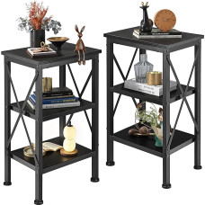 VECELO Modernus X-Design šoninis staliukas Naktinis staliukas su lentyna miegamajam, svetainei, 2 vnt. (juoda A2), medinis metalas, Galinis staliukas