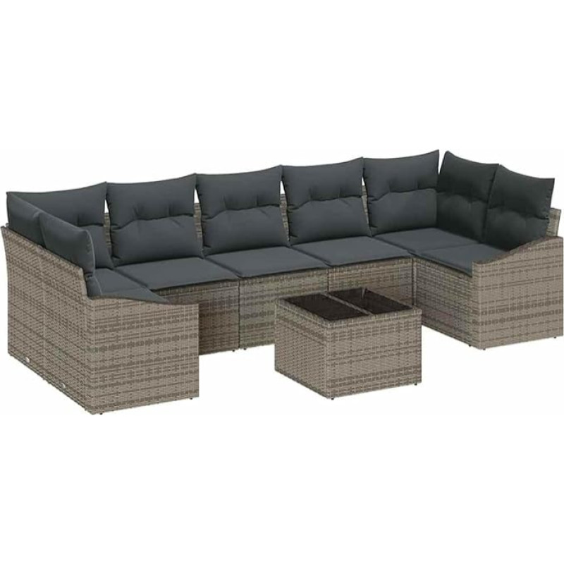 Rantry 8-teiliges Garten Sofa Set mit Kissen Grau Poly Rattan Gartenlounge Model3346639