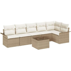 Rantry 7-teiliges Garten Sofa Set mit Kissen Braun Poly Rattan Gartenlounge Modelis3345391