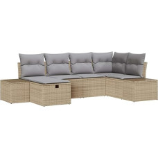 Rantry 6-teiliges Garten Sofa Set mit Kissen Beige Poly Rattan Gartenlounge Modelis3359379