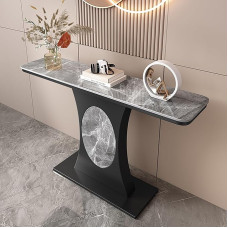 Generisch Moderner, schmaler Konsolentisch, stilvoller, geschwungener Beistelltisch mit Marmorplatte, Elegantes Akzentmöbel für Flur und Wohnzimmer, 100 cm (39,3 Zoll), graues Design