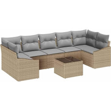 Rantry 8-teiliges Garten Sofa Set mit Kissen Beige Poly Rattan Gartenlounge Modelis3355309