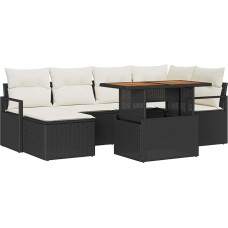 Rantry 7-teiliges Garten Sofa Set mit Kissen Schwarzes Poly-Rattan Gartenlounge Modelis3358469