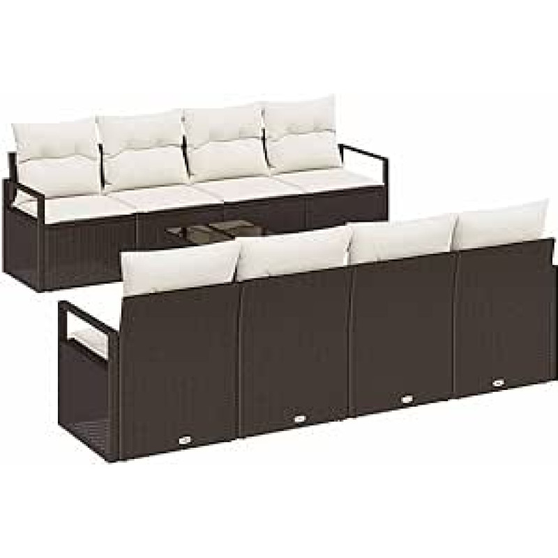 Rantry 9-teiliges Garten Sofa Set mit Kissen Braunes Poly Rattan Gartenlounge Modelis3354977