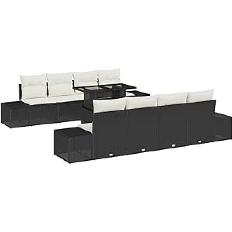 Rantry 9-teiliges Garten Sofa Set mit Kissen Schwarz Poly Rattan Gartenlounge Modelis3349143