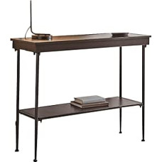 LUNAIZHUO Juodos spalvos medžio ir metalo dekoratyvinis prieškambario, svetainės, miegamojo, fojė, prieškambario baldas (100 cm / 39 coliai)