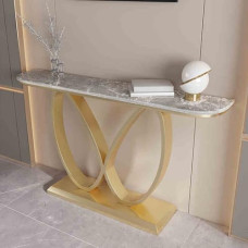 Elegantiškesnis, modernesnis konsolentisch - schmaler Flurtisch mit schmetterlingsförmigem Metallgestell und edler Steinplatte für Eingangsbereich oder Wohnzimmer - stilvolle Goldoptik (80 cm/31,5 Zo