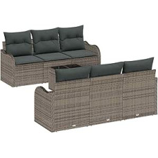 7-TLG. Garten Sofa Set mit Kissen Grau Poly Rattan, 2-Sitzer Garten Sofa mit Stauraum & Kissen Grau Poly Rattan Gartenlounge Modelis3354258