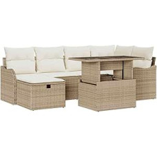 7-teiliges Garten Sofa Set mit Kissen Beige Poly Rattan, 2-Sitzer Garten Sofa mit Stauraum & Kissen Beige Poly Rattan Gartenlounge Modelis3361050
