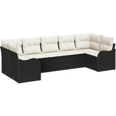 7-teiliges Garten Sofa Set mit Kissen Schwarz Poly Rattan, 2-Sitzer Garten Sofa mit Stauraum & Kissen Schwarz Poly Rattan Gartenlounge Modelis3354516