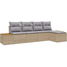 5-teiliges Garten Sofa Set mit Kissen Beige Poly-Rattan Akazie Gartenlounge Model3348066