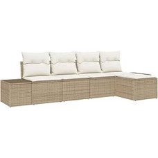 5-teiliges Garten-Sofa-Set mit Kissen in Beige Poly-Rattan Gartenlounge Modelis3347021
