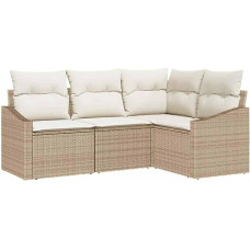 4-teiliges Garten-Sofa-Set mit Kissen Beige Poly Rattan Gartenlounge Modelis3346701