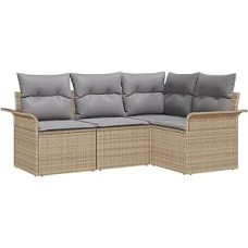 4-teiliges Garten-Sofa-Set mit Kissen in Beige aus Poly-Rattan Gartenlounge Model3345340