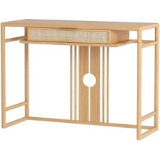 RYUQW3RE Eingangstisch, Boho Holz Konsolentisch mit Rattan Schubladen, schmaler Eingangssofatisch, einfache Montage Konsolentisch(Natural,L)