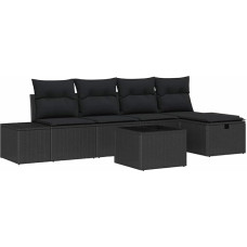 vidaXL Garten-Sofa-Set 6 pcs Schwarz 55 x 62 x 69 cm Poly Rattan, Garten und Terrasse, Modulsofa-Set, Robustes Lounge-Möbel, rechteckige Sitzgruppe, UV-beständig, Stahlrahmen