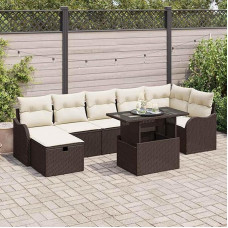 8-teiliges Garten Sofaset mit Kissen in Braun aus Poly-Rattan, 2-Sitzer Garten Sofa mit Kissen in Braun aus Poly-Rattan Gartenlounge Modelis3359725