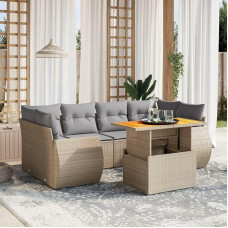 Modernes Sofa-Set, 7-teilig, mit Kissen in Beige aus Polyrattan, Set für Schlafsofa, Wohnzimmer, Sofa, Set für den Außenbereich, Modell 3272095