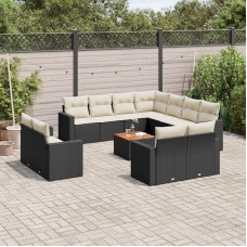 Schlafsofa-Set, 12-teiliges Gartensofa-Set mit schwarzen Kissen aus Polyrattan, Set Schlafsofa, Wohnzimmer, Sofa, Garten, modernes Sofaset für den Außenbereich, Möbel Z1