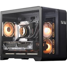 darkFlash MATX žaidimų kompiuterio korpusas su ekranu, trijų pusių stiklo Micro ATX korpusas, išlenktas dvigubas pilnaviduris dizainas, 3 įmontuoti PWM ARGB ventiliatoriai, C tipo, suderinamas su RTX 40, juodas (L280M)