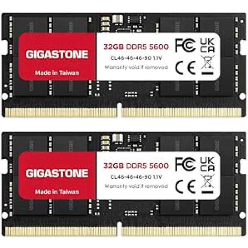 【DDR5 RAM】GIGASTONE 64GB rinkinys (2x32GB) DDR5 5600MHz PC5-44800 CL 46-46-46-90 1.1V SODIMM 262Pin Non-ECC Unbuffered Nešiojamųjų kompiuterių didelio našumo atminties atnaujinimas