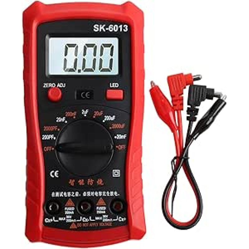 6013 LCD ekrano apšvietimas Skaitmeninis talpos matuoklis Daugialypis talpos testeris Multimetras 2000 skaitmenų Rankinis nulis ABS korpusas Raudona/pilka/raudona