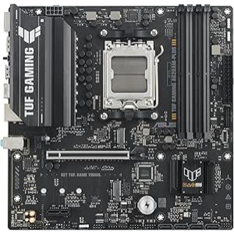 ASUS TUF Gaming A620M-PLUS mATX pagrindinė plokštė (DDR5, PCIe 4.0, 2X M.2, 2,5 Gb LAN, HDMI, DP, USB 10 Gb/s Type-A ir 5 Gb/s Type-C, BIOS Flashback, M.2 Q-Latch, 