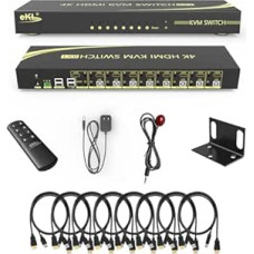Huasion KVM jungiklis, 8 prievadų v2.0 HDMI KVM jungiklis, palaiko sparčiųjų klavišų keitimą 4K@60Hz 4:4:4 1080p 3D, 8 in 1 Out 8 kompiuteriai, kuriais dalijamasi vienu klaviatūros ir pelės komplektu