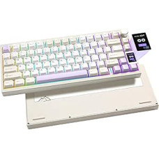 YUNZII AL80 belaidė mechaninė klaviatūra, visiškai aliumininė CNC, išmanusis LCD ekranas, karšto keitimo sandariklio laikiklis, 75 % išdėstymas su mygtukais, BT/2.4G/USB-C, QMK/VIA, skirta Win/Mac (smėlio spalvos, 