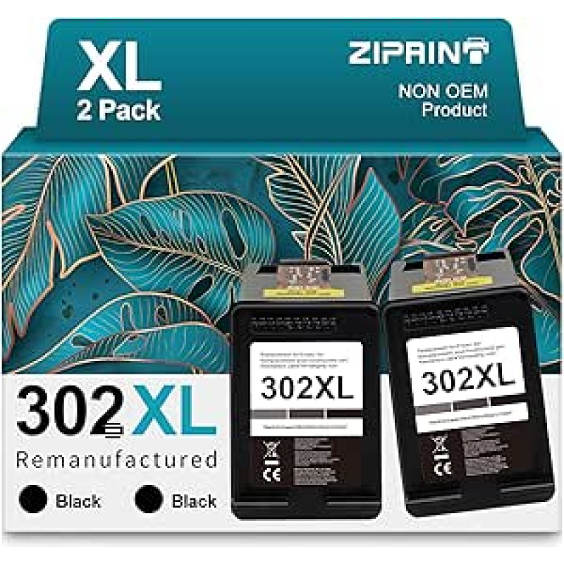 ZIPRINT 302 302 302 XL juodos spalvos kasetės, suderinamos su HP 302 spausdintuvo kasetėmis, skirtomis HP Envy 4525 4520 4522 4527 DeskJet 3630 3636 3638 1110 2130 3633 OfficeJet 3831 3830 3833 520 5230 (2 juodos spalvos)