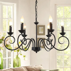 Jiinoo Chandelier in Traditional Farmhouse Style, Vintage Adjustable Height Iron Candle Chandelier, Ceiling Light, 6 E14 Lights, Farmhouse Classic Pendant Light for Kitchen, Dining Room, Living Room