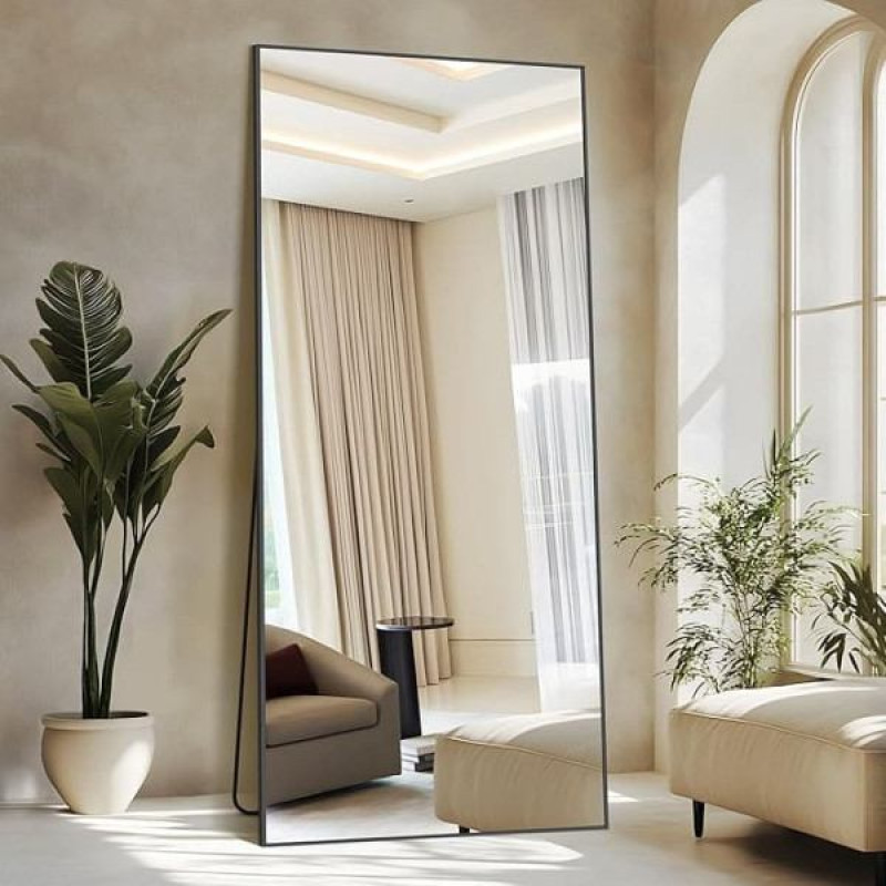 NASSYOU Rectangular Full Length Mirror, 192 x 85 cm Standing Mirror with Black Aluminium Frame, Large Wall Mirror, Floor Mirror for Bedroom, Entrance, Hallway, Home Decorations
