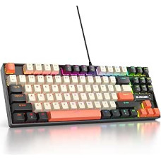 SOLIDEE nešiojamoji 80 % mechaninė žaidimų klaviatūra, 87 klavišai, kompaktiškas RGB LED apšvietimas, laidinė klaviatūra su USB kabeliu, su linijiniu raudonu jungikliu, skirta 