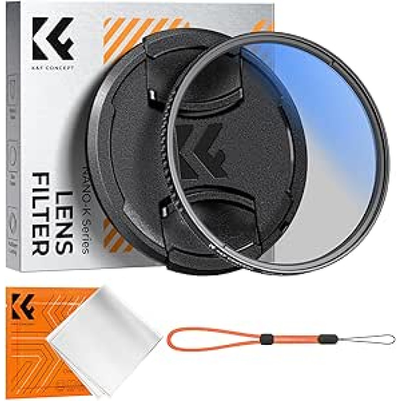 K&F CONCEPT filtras 58 mm poliarizacinis filtras CPL su daugiasluoksne danga, skirtas fotokamerų objektyvams, objektyvo dangtelio laikiklis, universalus objektyvo dangtelis (Nano-Klear)