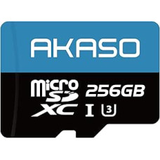 AKASO 256 GB U3 MicroSDXC atminties kortelė, suderinama su veiksmo kameromis, išmaniaisiais telefonais, planšetiniais kompiuteriais, vaizdo kameromis ir stebėjimo kameromis