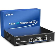 5 prievadų 10G nevaldomas tinklo komutatorius, VIMIN 10Gbe Ethernet komutatorius palaiko 100M/1000M/2.5G/5G/10G greičio automatinį derinimą, skirtas 10G NAS tinklui, 