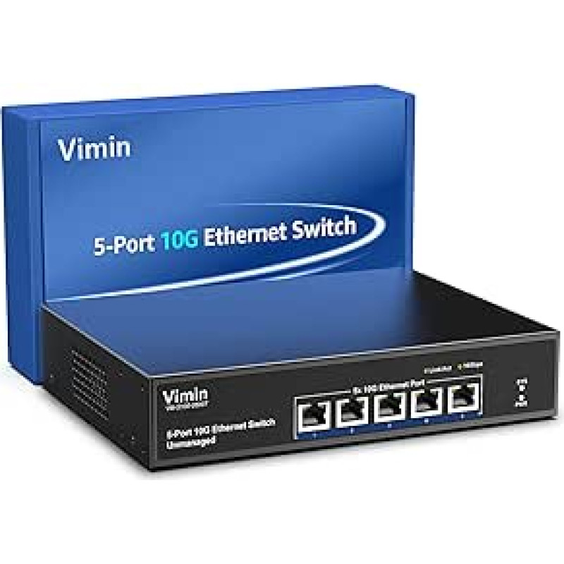 5 prievadų 10G nevaldomas tinklo komutatorius, VIMIN 10Gbe Ethernet komutatorius palaiko 100M/1000M/2.5G/5G/10G greičio automatinį derinimą, skirtas 10G NAS tinklui, 