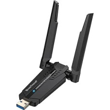 BrosTrend AXE5400 WiFi 6E WLAN Stick Linux Ubuntu, Mint, Debian, Raspberry Pi OS, Kubuntu, Zorin, LMDE, Mate ir kt. Trijuostis 6 GHz / 5 GHz / 2,4 GHz, didelio stiprumo USB WLAN adapteris kompiuteriui, skirtas dideliam nuotoliui pasiekti
