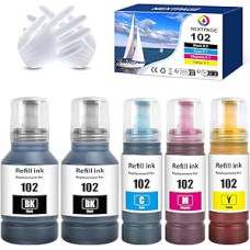 Nextpage 102 rašalo pakuotė 102 rašalo buteliukai, suderinami su Epson EcoTank ET-2700 ET-2750 ET-2751 ET-2756 ET-2850 ET-2851 ET-3850 ET-4750 ET-4850 ET-4856 ET-1500 00 Juodas žydras žydras geltonas purpurinis (5
