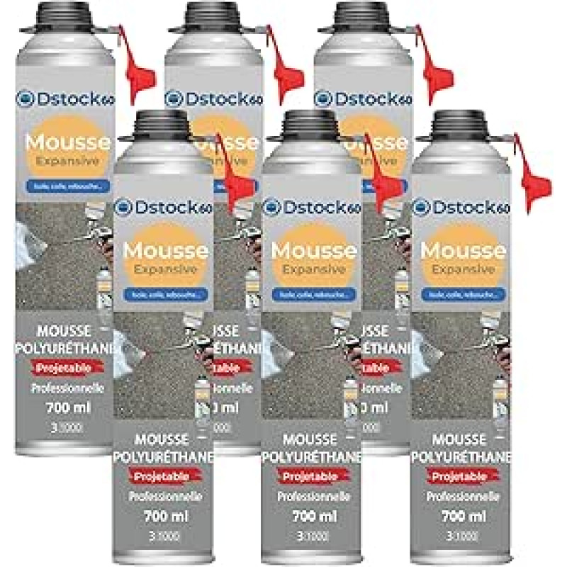 DSTOCK60 6 vnt. pakuotė - poliuretano putos - 700 ml - su aplikatoriumi - saugios įvairiems paviršiams - greitas ir paprastas naudojimas