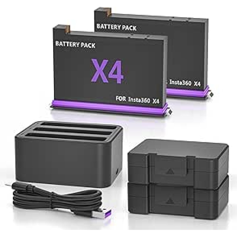 Akumuliatorius Insta360 x4, 2 vnt. 2500 mAh Insta 360 x 4 akumuliatoriaus ir USB įkroviklio priedai, suderinami su veiksmo kamera Insta 360 X4