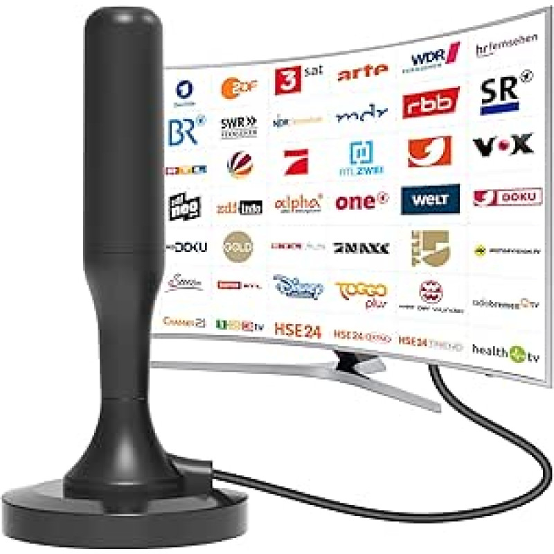 DVBT2 vidinė antena televizoriui, DVBT antena 360 laipsnių priėmimui, su magnetiniu pagrindu, palaiko 4K 108P DVB-T2 anteną HD skaitmeninius kanalus