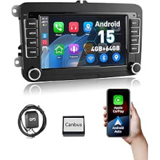 ESSGOO Android 15 4 + 64G belaidis CarPlay Android automobilinis radijas VW Golf MK5 MK6 Polo Caddy Passat Seat RCD330, 2 DIN Bluetooth radijas su 7 colių jutikliniu ekranu FM RDS GPS WiFi navigacija