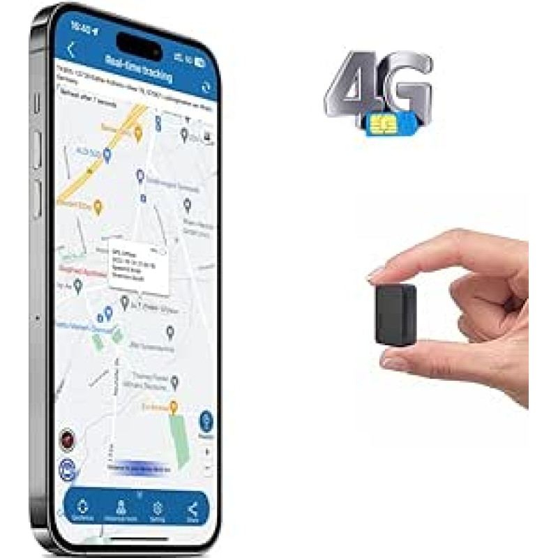 TKMARS Mini GPS seklys 4G, 1500 mAh 60 dienų ilgalaikė baterija, magnetinis tiesioginio sekimo įrenginio siųstuvas, reikalinga prenumerata, programėlės / žiniatinklio sekimas ir pavojaus signalai, reguliuojamas atnaujinimo intervalas