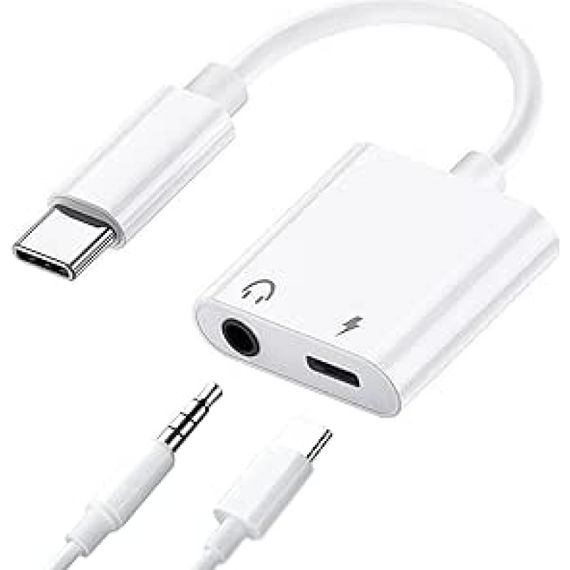 USB C ir 3,5 mm lizdo adapteris su 60 W greituoju įkrovimu, USB C ausinių adapteris Garso keitiklis Hi-Res DAC, suderinamas su 