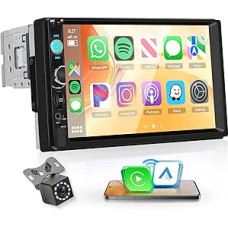 Wireless Carplay Car Radio 1 DIN with You-Tube Wireless Android Car IOS/Android Mirror Link Bluetooth 7 Inch Touchscreen Car Radio Single DIN with FM Radio USB/EQ/AUX Steering Wheel Control Reversing