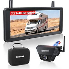 Saulės atbulinės eigos kamera Belaidis 7,2 colių 1080P HD: Split Screen monitorius su stipriu signalu Greitas 1 minutės montavimas DVR įrašymas Krepšys atbulinės eigos kameros nameliams ant ratų, sunkvežimiams, priekaboms, kemperiams