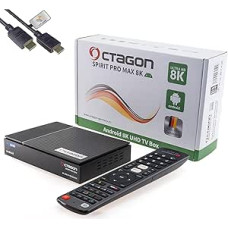 Octagon Spirit Pro Max 8K UHD Android TV 11 Media Streaming Box, 5G WiFi, BT Remote Control, ARM Mali G31 MP2 450, ARM Cortex-A55, 4GB RAM, 64GB Flash, USB 3.0, HTS e-com HDMI Cable