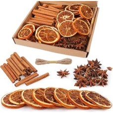 80 kalėdinių vainikų dekoracijų pakuotė, advento vainikų priedai, džiovintos apelsinų skiltelės, cinamono lazdelės, žvaigždiniai anyžiai, džiuto virvė, natūralių dekoracijų rinkinys advento vainikui ir Kalėdoms